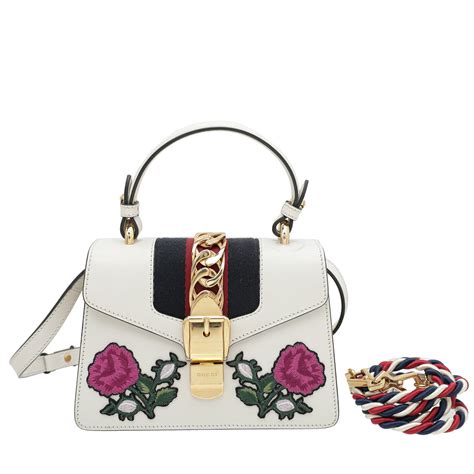 gucci white sylvie embroidered bag|gucci sylvie bag price.